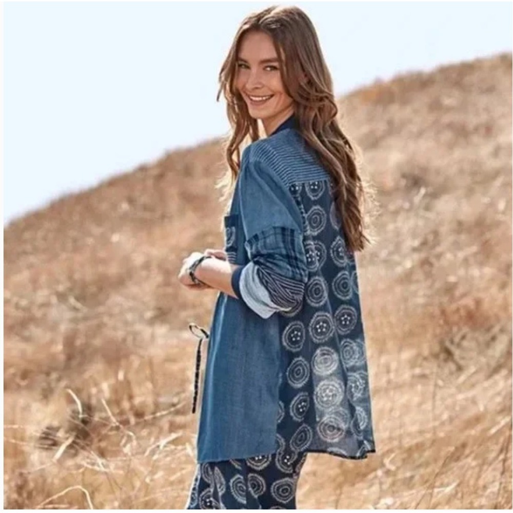 Johnny Was Workshop Indigo Mixup Patchwork Raw Ed… - image 2